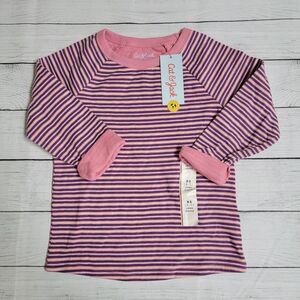 Cat & Jack Double-Knit Long Sleeve Shirt Girls XS (4/5) Pink Stripes